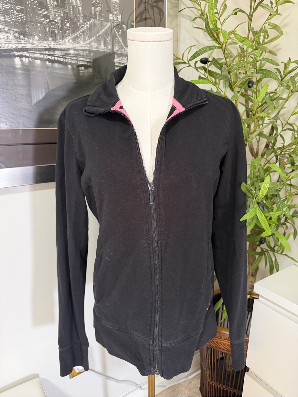 JOE FRESH Black Full Zip Active Jacket Pink Accents Size M